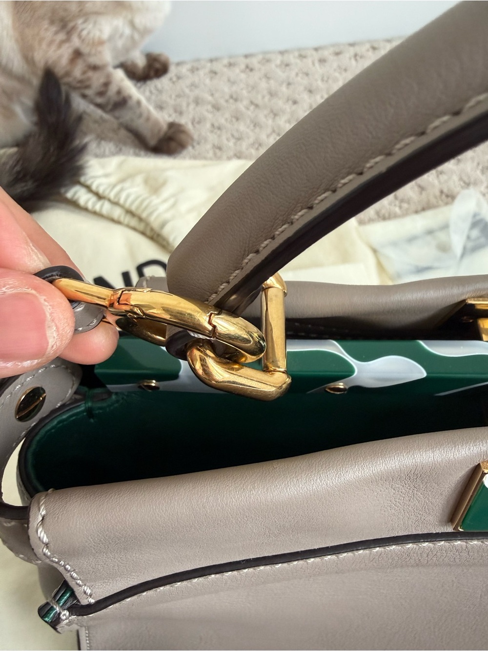 Authentic Fendi Peekaboo Bag - Taupe/Dove Grey with Marble Hardware - Picture 5 of 9